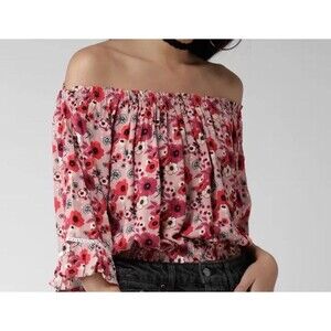 Forever 21 Juniors Small Crop Top Floral Print Off Shoulder Bardot Ruffle Sleeve